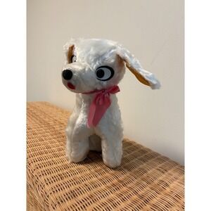 Mizpah Pixy Plush Dog Toy Vintage White Puppy Pink Bow Stuffed Animal